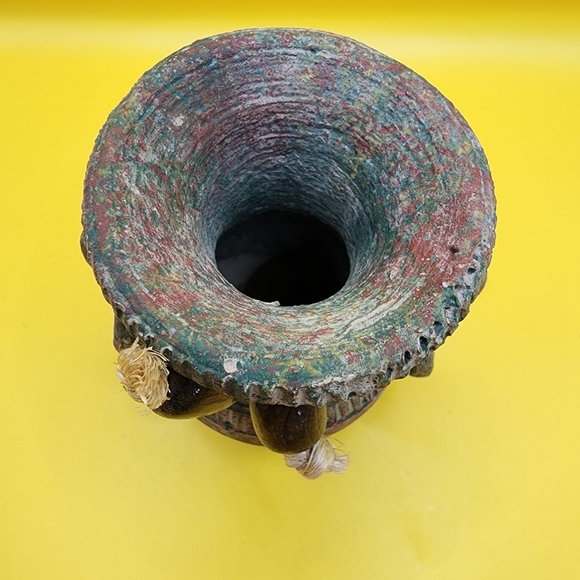 Primitive Rustic Clay Pottery Pot Double Handled Rings 4 Inch - Picture 5 of 8